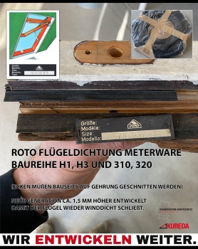 50 Meter-Rolle - Roto Dachfenster H1, H3 und 310, 320 + (410er Modelle oben) Flügeldichtung
